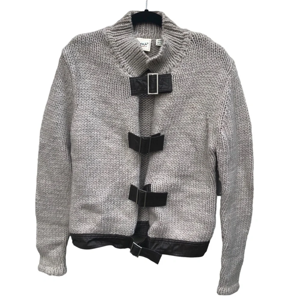 Kenji Hand Knit Beige Sweater with Leather Detailed Buckles size XL - Picture 4 of 8